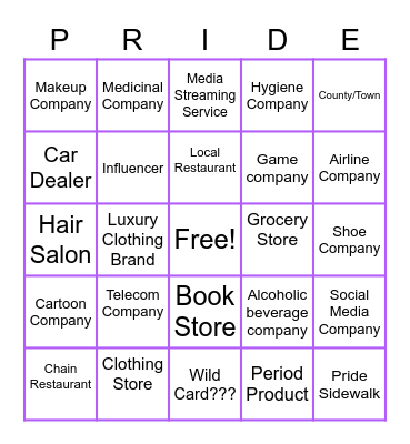 Pride Month Logo Bingo Card