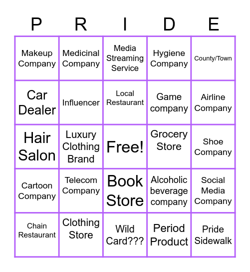 Pride Month Logo Bingo Card