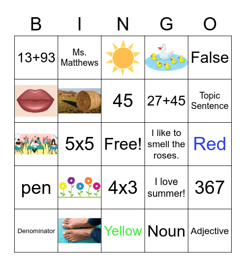 End of the Year Bingo Card