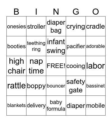 Jessica's Baby Shower Bingo Card