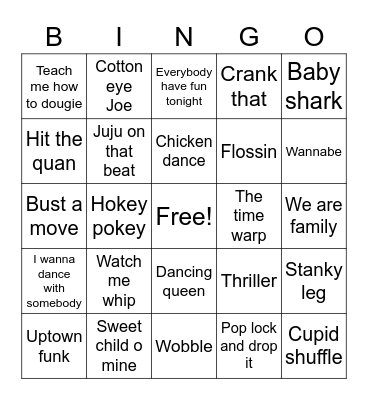 Dance songs Bingo Card