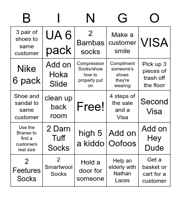 Shoe U Bingo Card