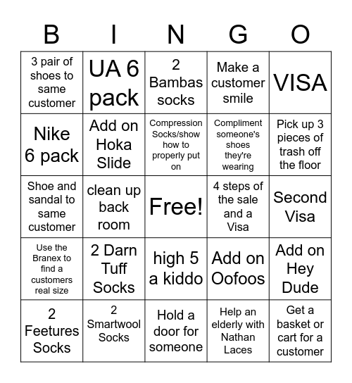 Shoe U Bingo Card