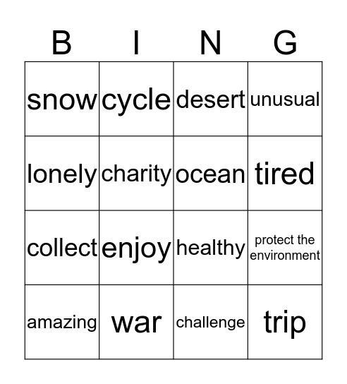 An amazing trip Bingo Card