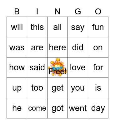 Kindergarten Snap Words 2023 Bingo Card
