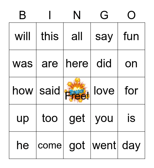 Kindergarten Snap Words 2023 Bingo Card