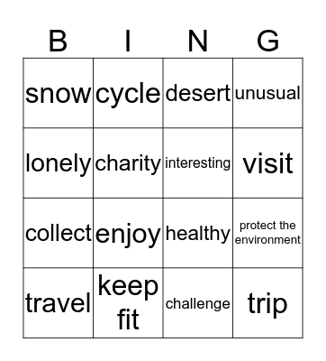 An amazing trip Bingo Card