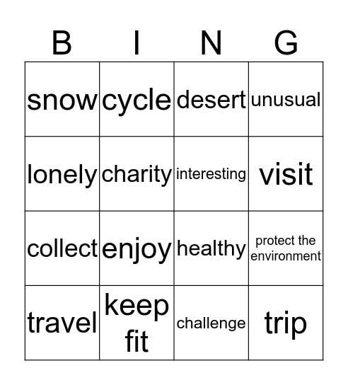 An amazing trip Bingo Card