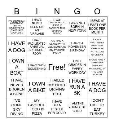 New Teacher Bingo Card