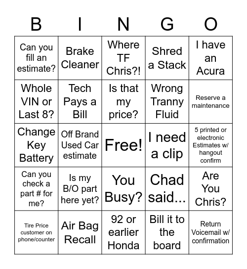 In - Are you Chris? / Out - Ken marks a spot Bingo Card