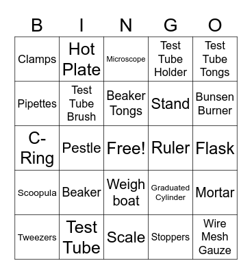 Lab Equipment Bingo Card