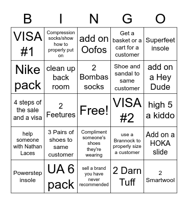 Shoe U Bingo Card
