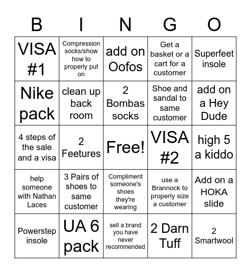 Shoe U Bingo Card