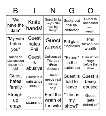 Dr. Phil Bingo Card