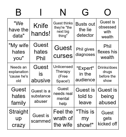 Dr. Phil Bingo Card