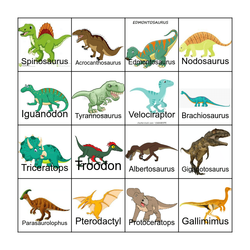 Dino Bingo Card