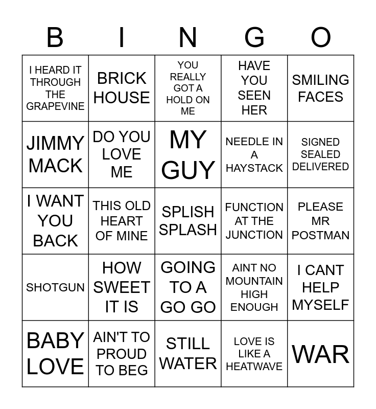 MOTOWN BINGO Card