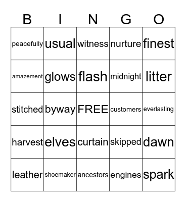 The Elves and the Shoemaker Bingo Card