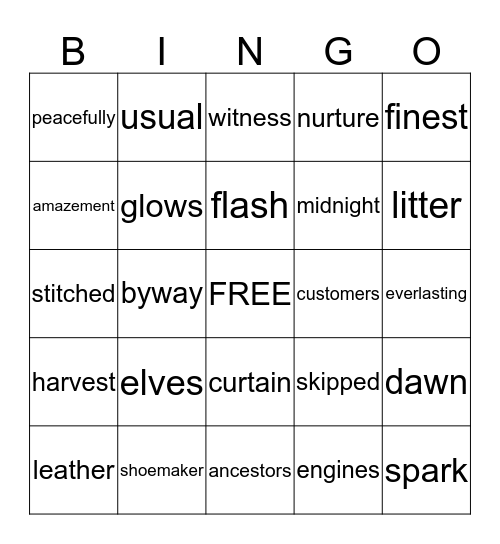 The Elves and the Shoemaker Bingo Card