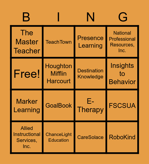 2022 Florida CASE Leadership Conference Sponsors Bingo Card