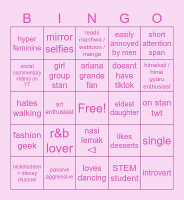how similar are u to farah Bingo Card
