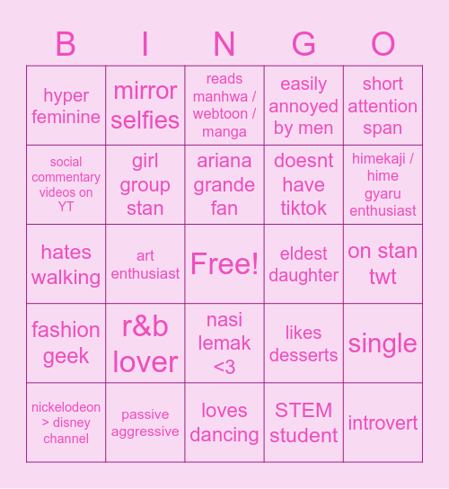 how similar are u to farah Bingo Card