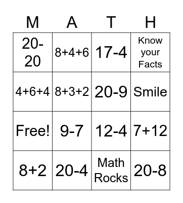 Math is Fun! Bingo Card