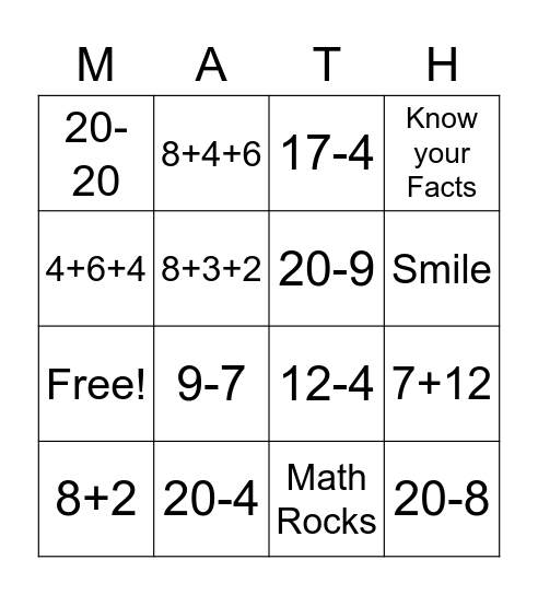 Math is Fun! Bingo Card
