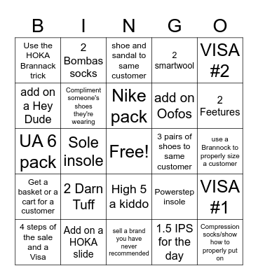 Shoe U Bingo Card