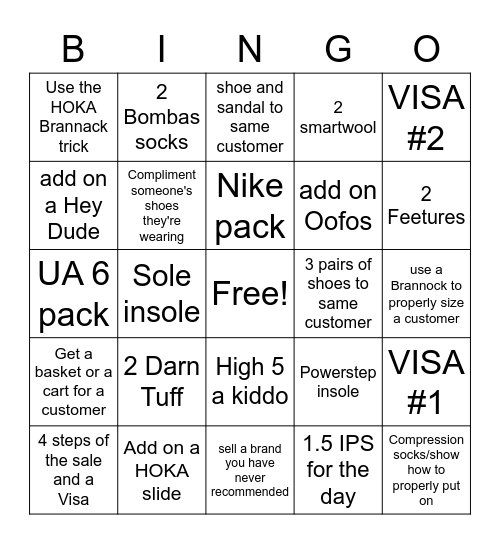 Shoe U Bingo Card