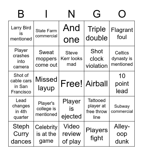 NBA Finals 2022 CelticsWarriors Bingo Card