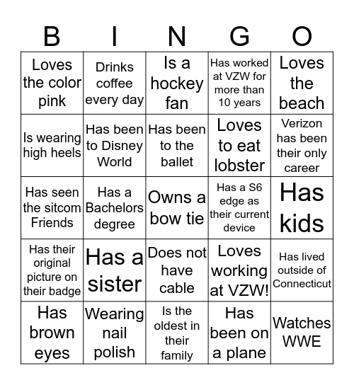 Verizon Bingo Card