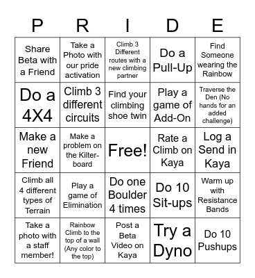 Pride Bingo Card