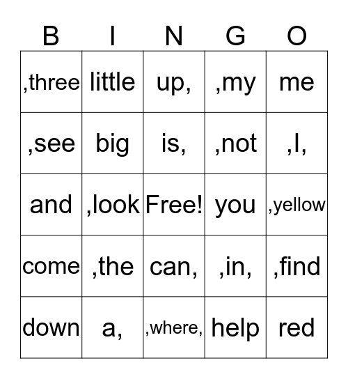 Side words Bingo Card