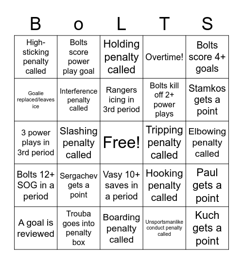 Bolts Bingo Card