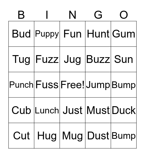 Short U Word Study Bingo Card