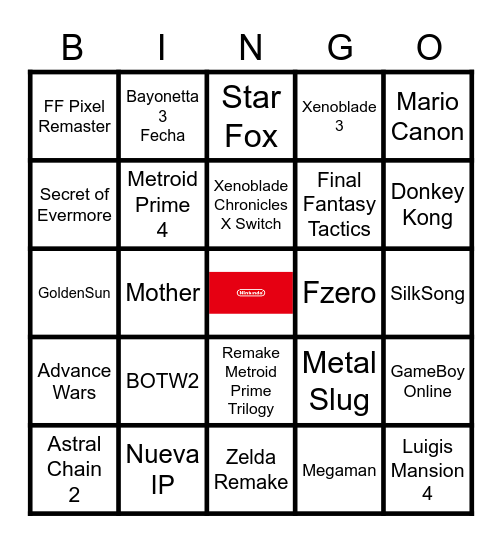 Nintendo Rejugando Bingo Card