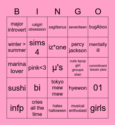 sofie Bingo Card