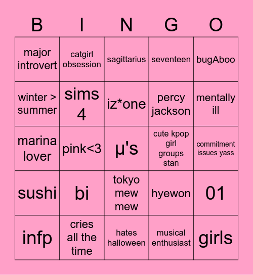 sofie Bingo Card