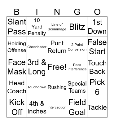 Monday Night Football BINGO Card