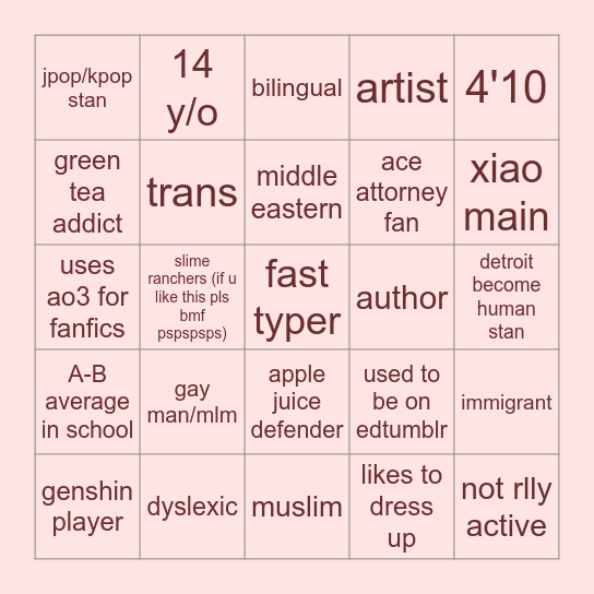 qamar's bingo ^_^ Bingo Card