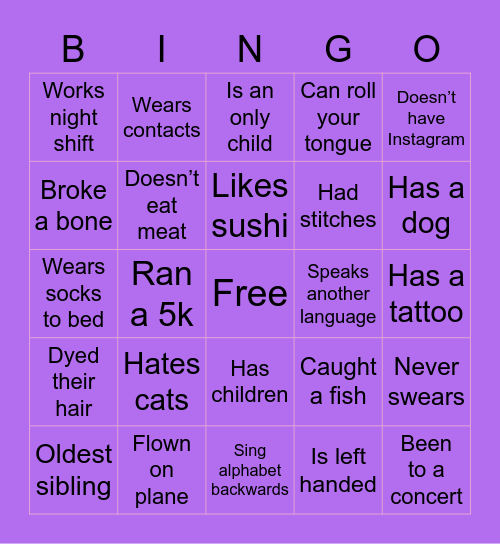 Get to know our members Bingo Card