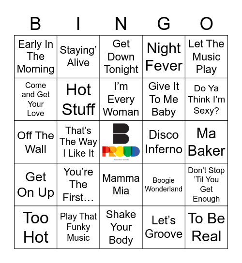 70s/80s Disco/Funk/R&B Bingo Card