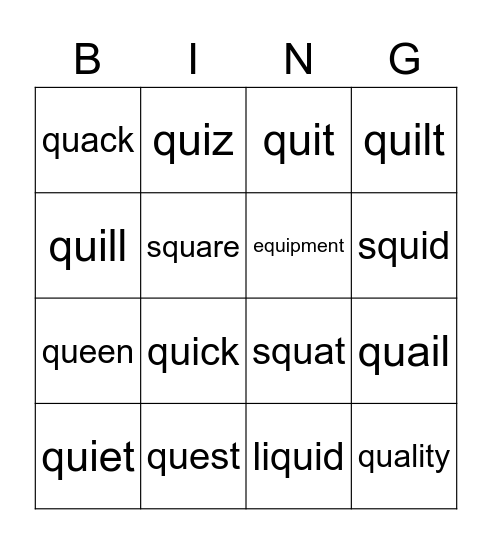 "QU" Bingo Card