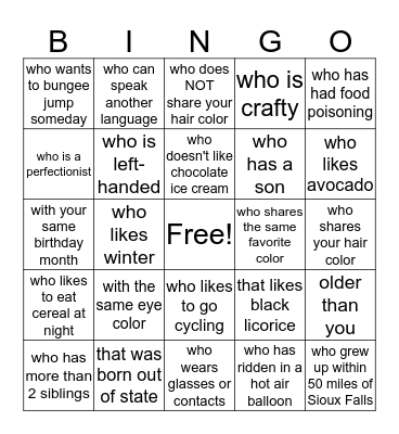 Find Someone.... Bingo Card