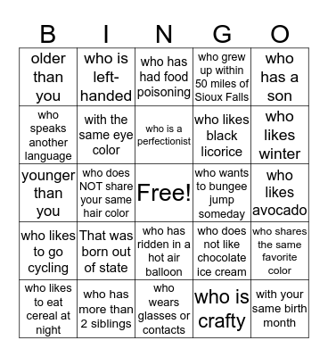 Find Someone... Bingo Card