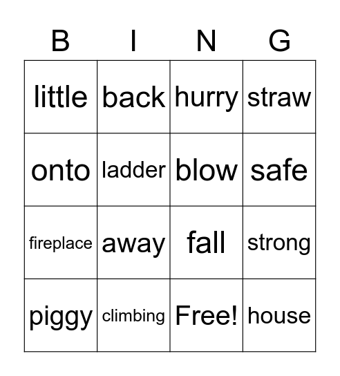Three Little Pigs Bingo Card
