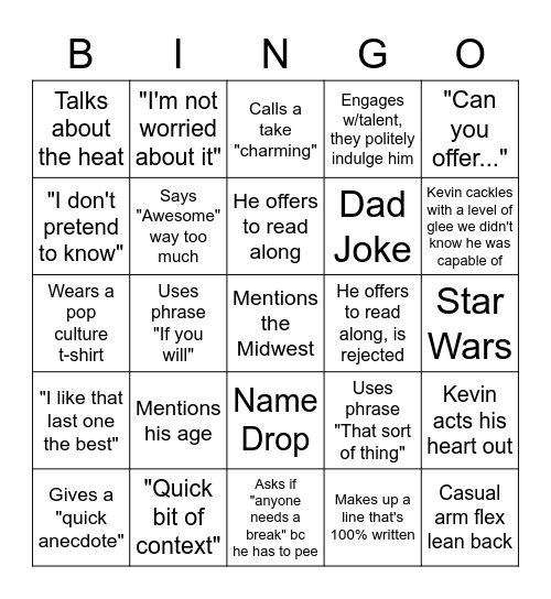 Kevin Deter-isms Record Session Bingo Card