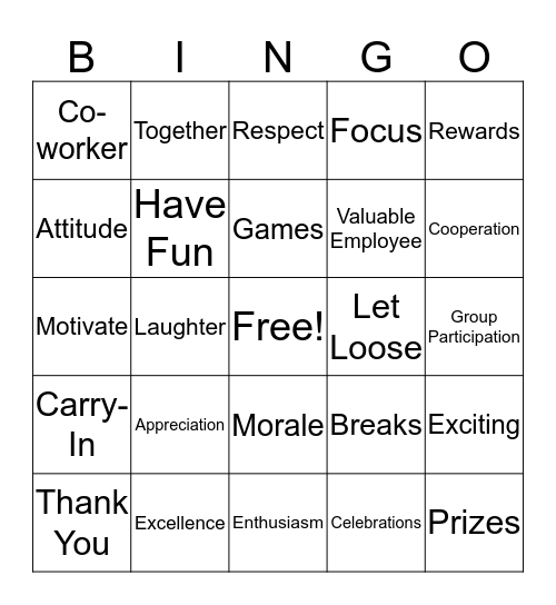 Morale Booster Bingo Card