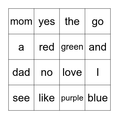 Sight Words Qtr 1 Bingo Card